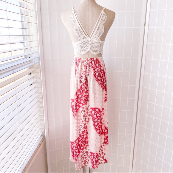 Red Floral Button Front Midi Skirt - Picture 6 of 9